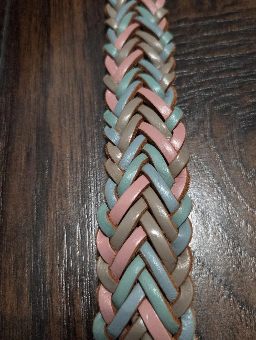 Vintage Pastel Color Braided Genuine Leather Belt Size M
